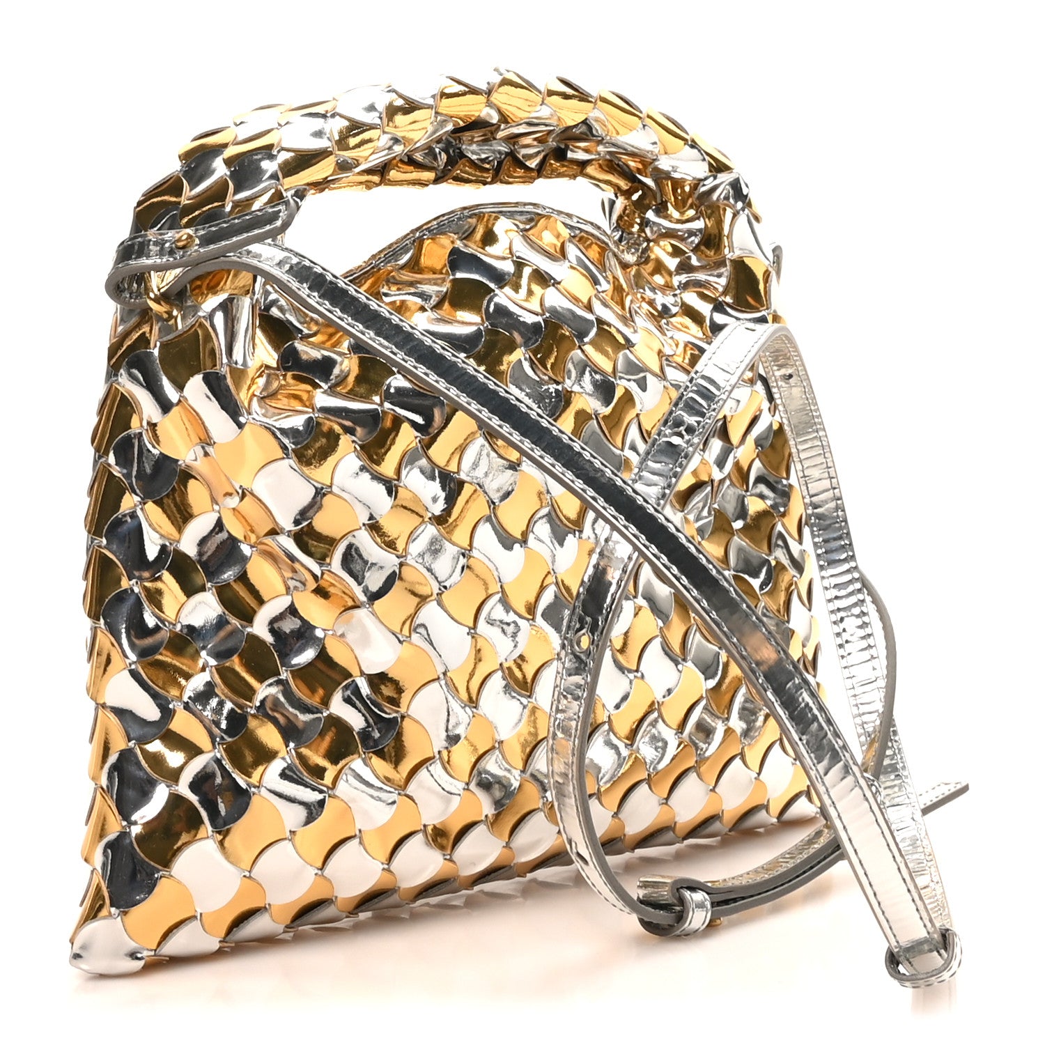 Bottega Veneta Metallic Lambskin Intrecciato Mini Hop Silver Gold 3 of 9