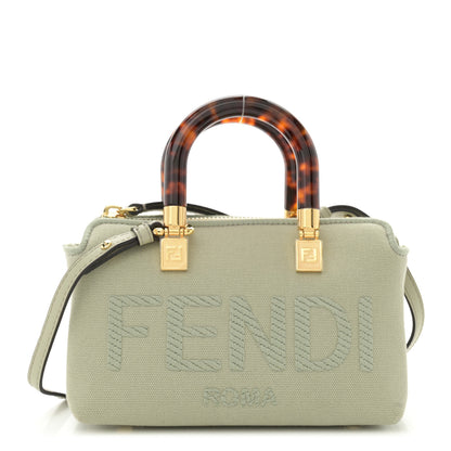 Fendi Canvas Vitello King Plexiglass Logo Embroidered Mini By The Way Top Handle Boston Bag Green Tea 1 of 10
