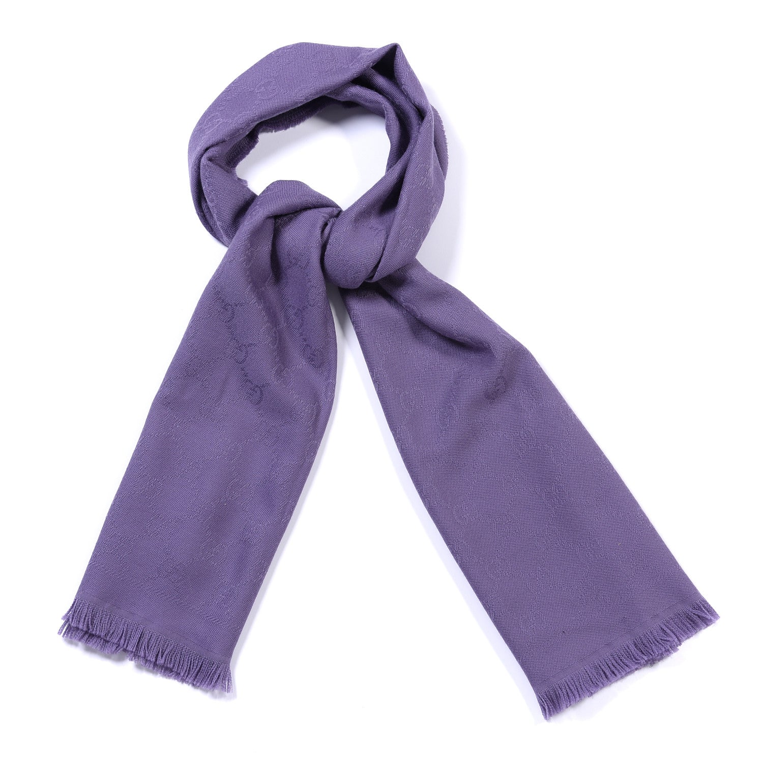 Gucci Wool Monogram Fringe Scarf Purple 1 of 4