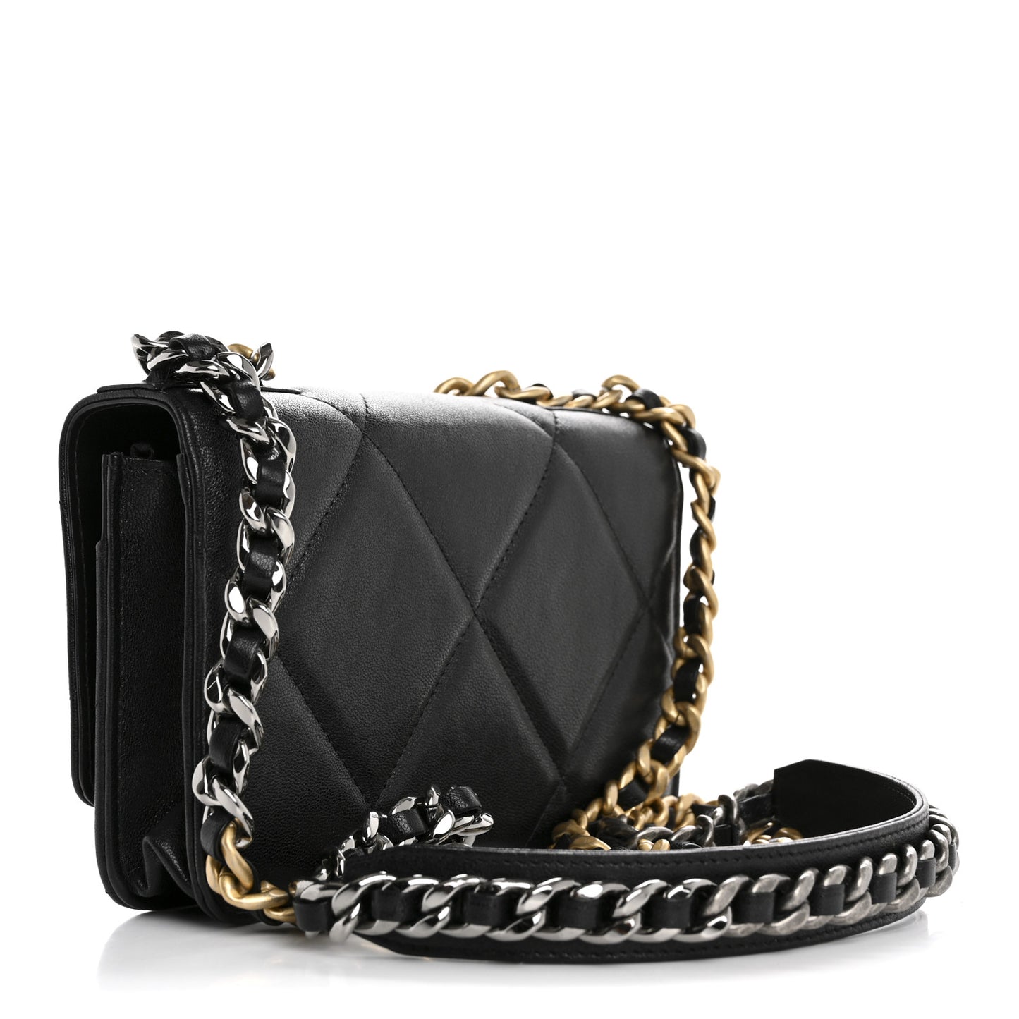 Goatskin Quilted Chanel 19 Wallet On Chain WOC Black