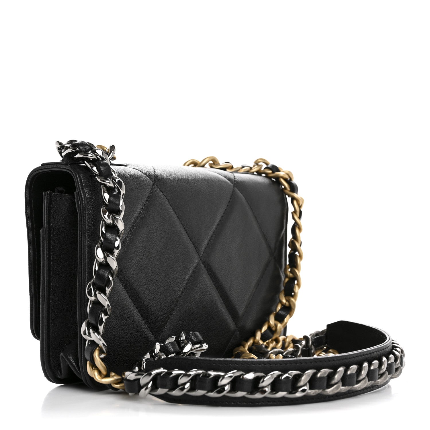 Chanel Goatskin Quilted Chanel 19 Wallet On Chain WOC Black 3 of 14