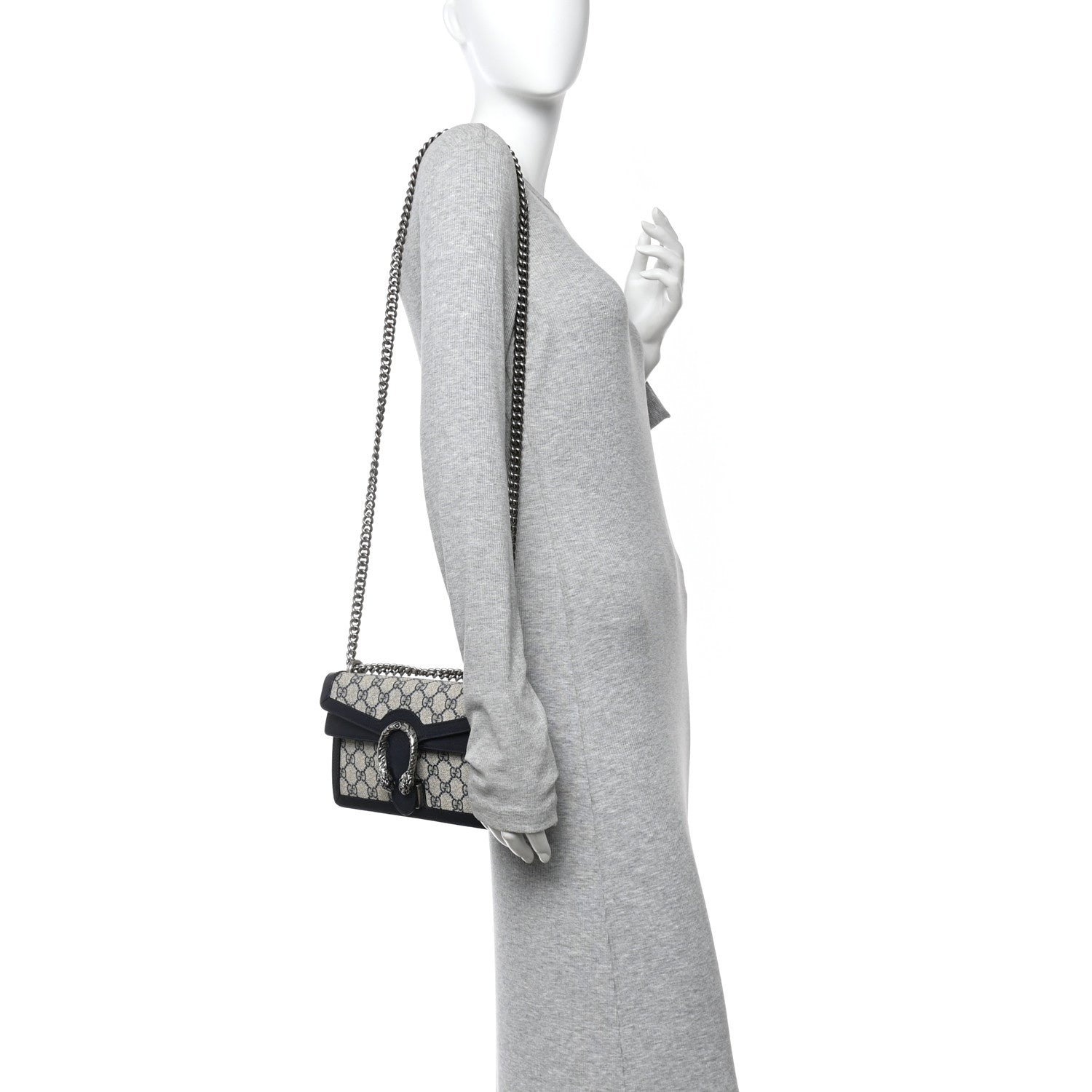 Gucci GG Supreme Monogram Textured Dollar Calfskin Small Rectangular Dionysus Shoulder Bag Beige Blue 2 of 14