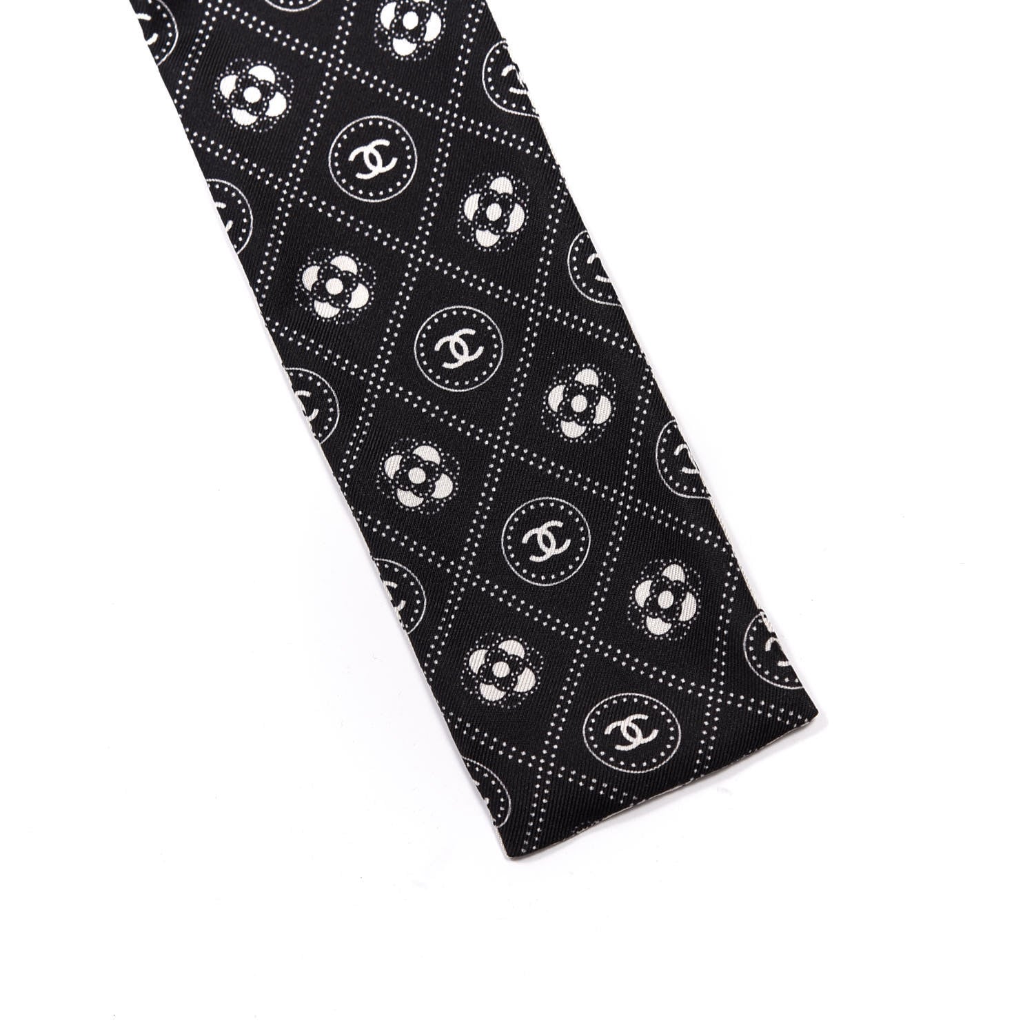 Chanel Silk CC Polka Dot Slim Bandeau Scarf Black Ecru 4 of 4