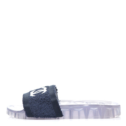 Chanel PVC Transparent Fabric CC Flat Slide Sandals 36 Navy 1 of 12