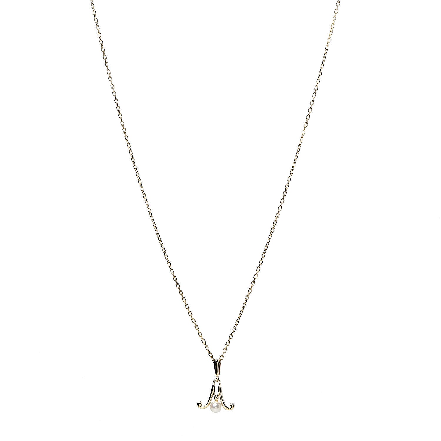 Mikimoto 18K Yellow Gold Akoya Pearl 3mm Logo Pendant Necklace 1 of 6