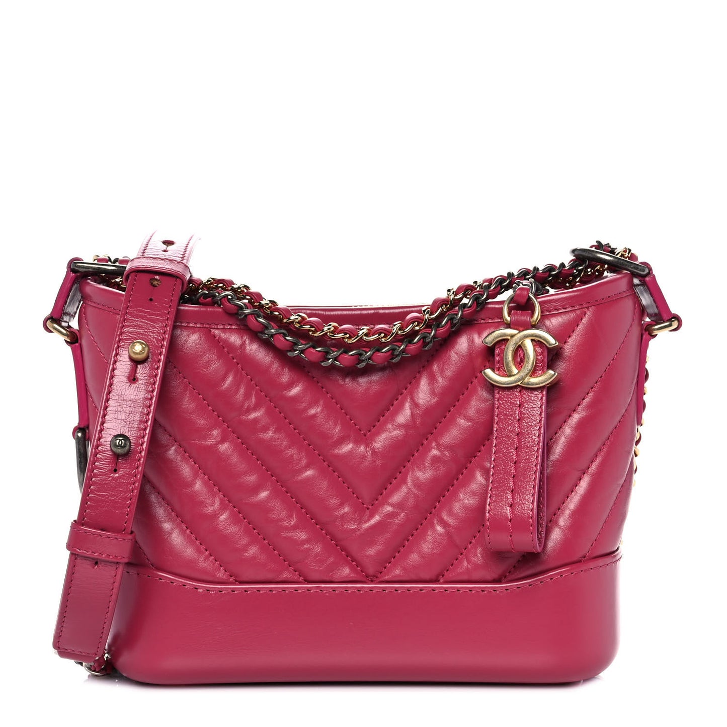 Aged Calfskin Chevron Quilted Small Gabrielle Hobo Dark Pink