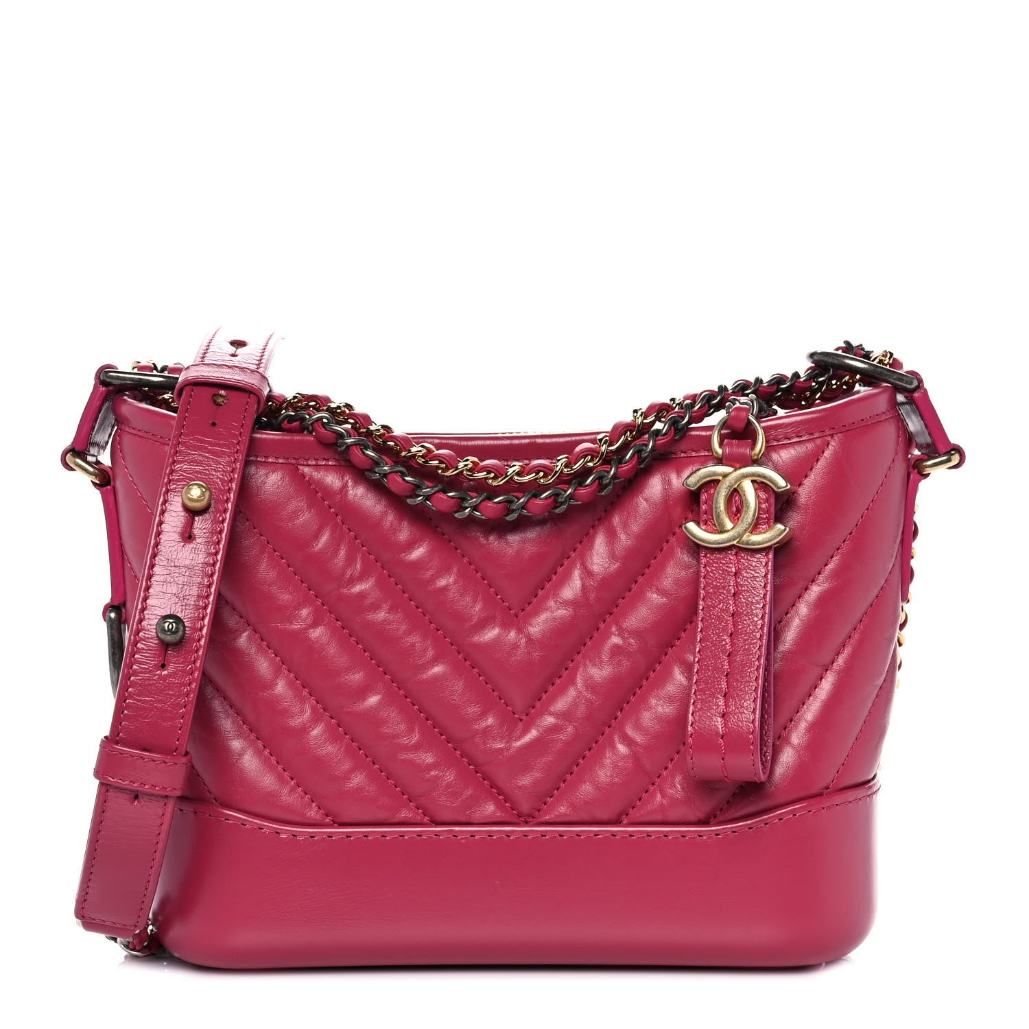Chanel Aged Calfskin Chevron Quilted Small Gabrielle Hobo Dark Pink 1 of 10