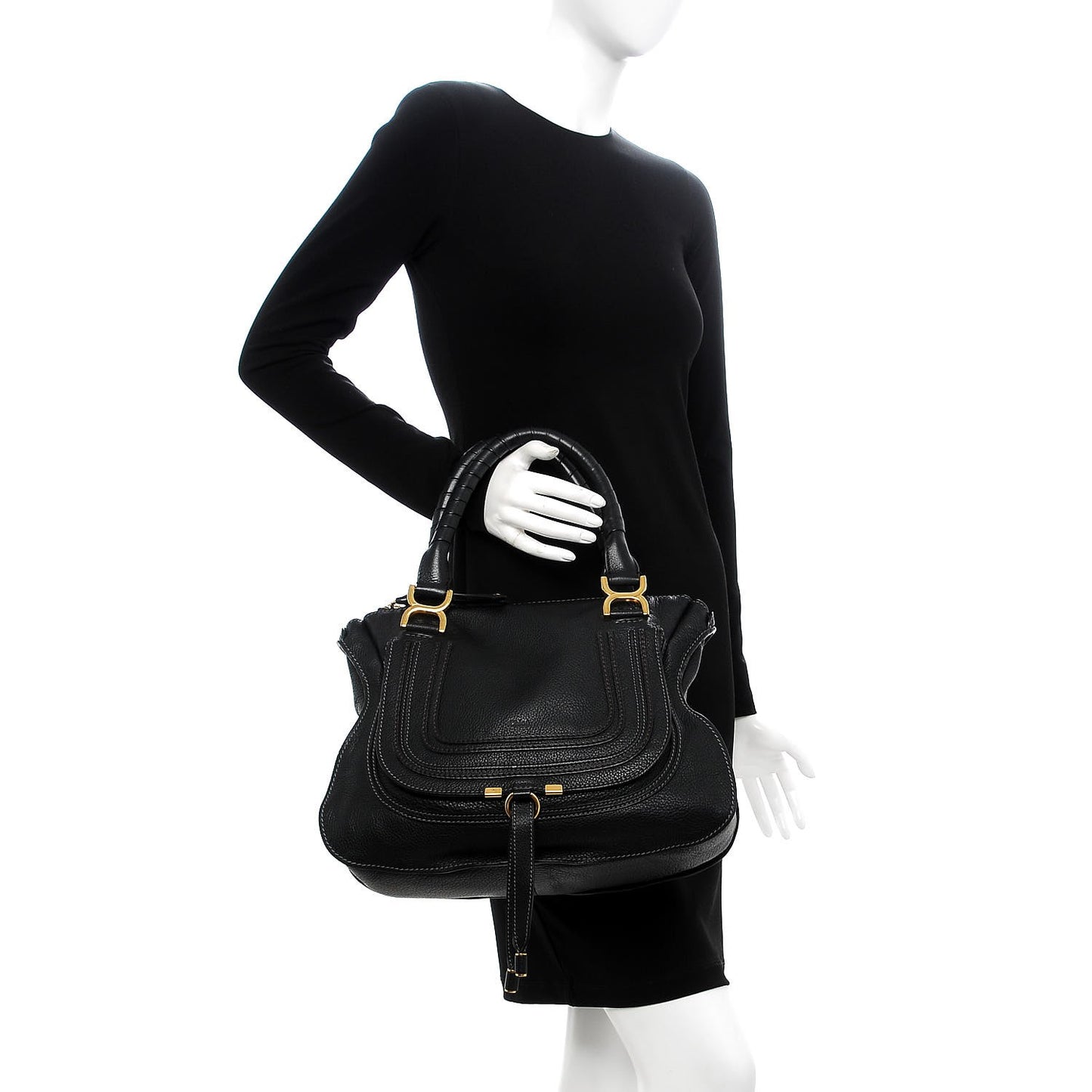 Calfskin Medium Marcie Satchel Black