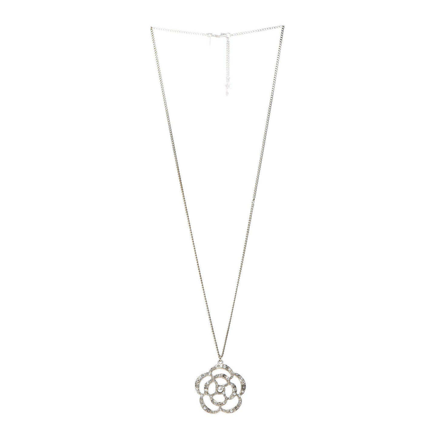 Pearl Crystal Large Camellia Pendant Necklace Light Gold
