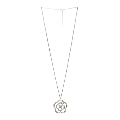 Chanel Pearl Crystal Large Camellia Pendant Necklace Light Gold 3 of 5