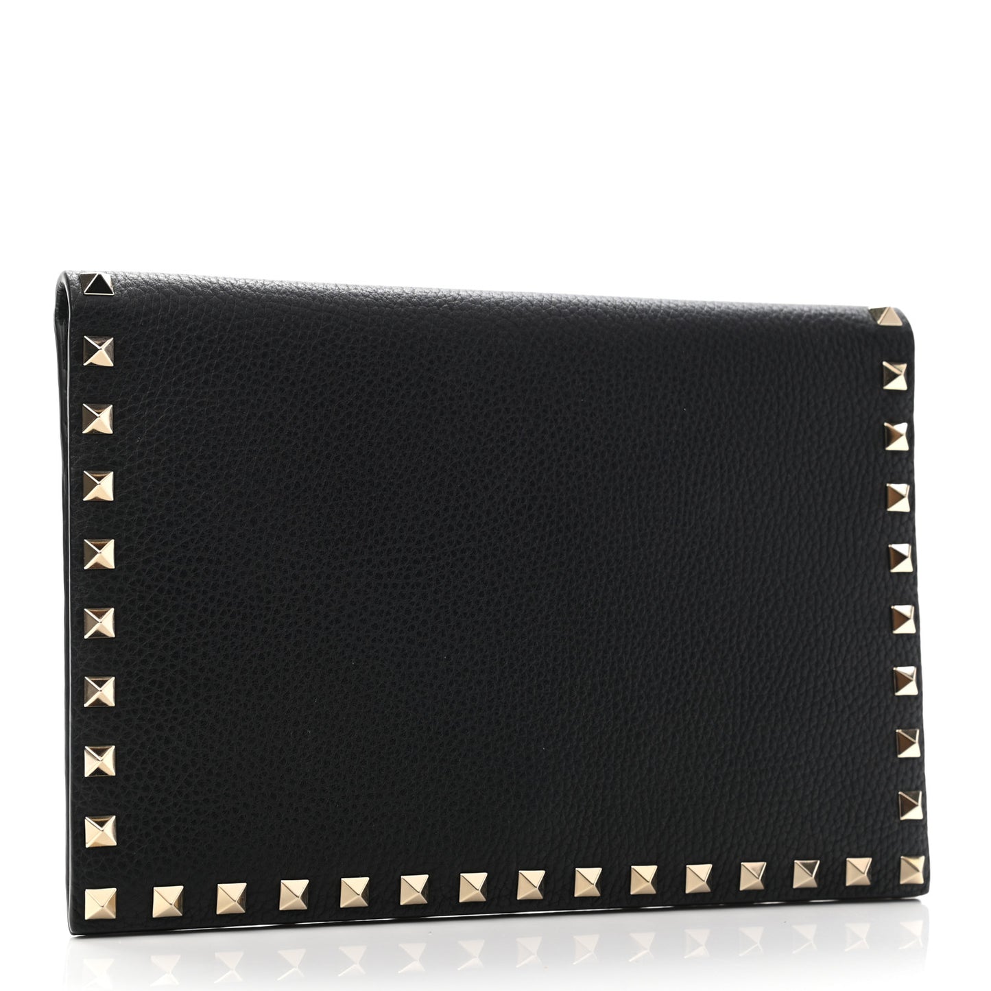 Pebbled Calfskin Rockstud Flap Clutch Black