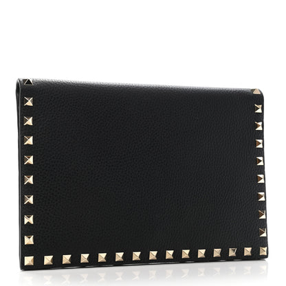 Valentino Garavani Pebbled Calfskin Rockstud Flap Clutch Black 2 of 5