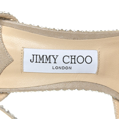 Jimmy Choo Crystal Shimmer Suede Sacora 100 Sandals 41 Nude 12 of 16