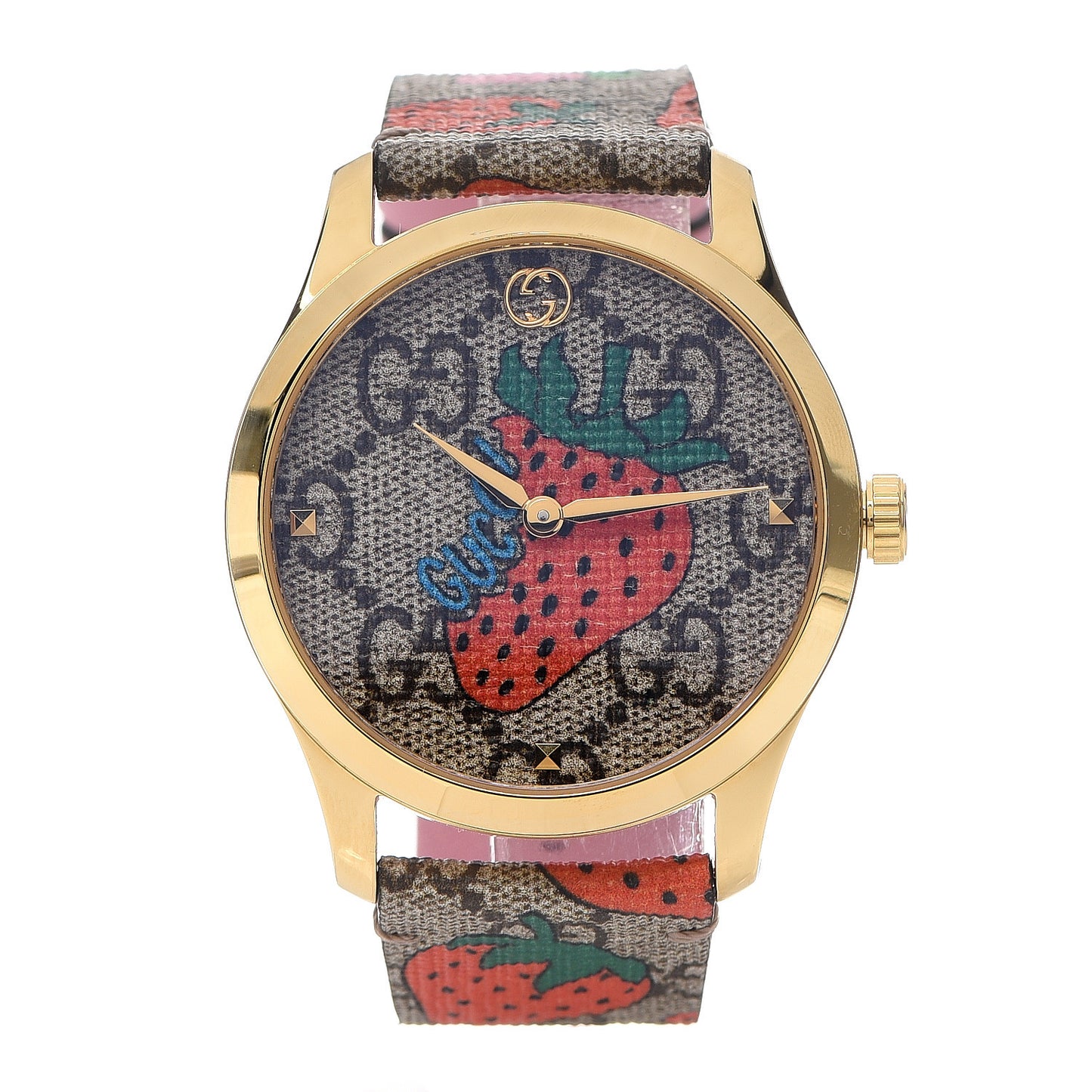 Stainless Steel Canvas 38mm G-Timeless GG Supreme Strawberry Quartz Watch Brown
