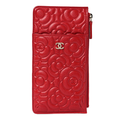 Chanel Caviar Camellia Embossed Classic Flat Wallet Pouch Red 1 of 9