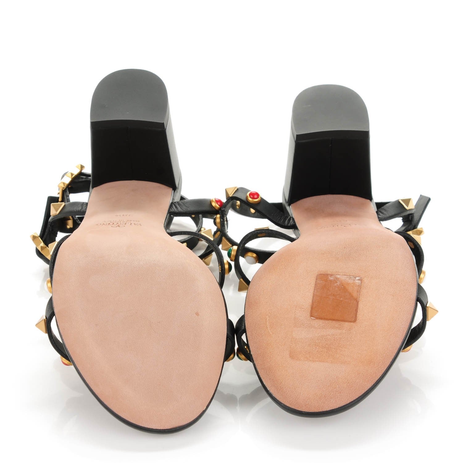 Valentino Garavani Calfskin Rockstud Rolling Cabochon 60mm City Sandals 38.5 Black 5 of 7