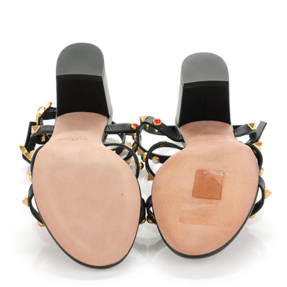 Valentino Garavani Calfskin Rockstud Rolling Cabochon 60mm City Sandals 38.5 Black 5 of 7