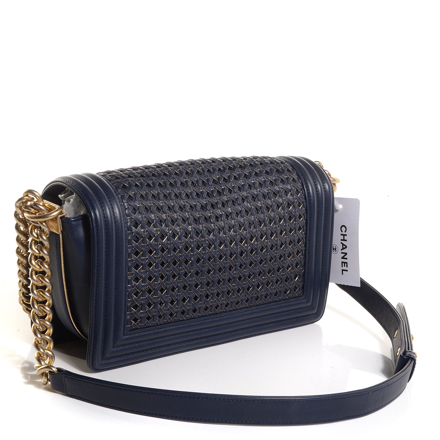 Chanel Sheepskin Braided Medium Boy Reverso Flap Navy Blue 2 of 9