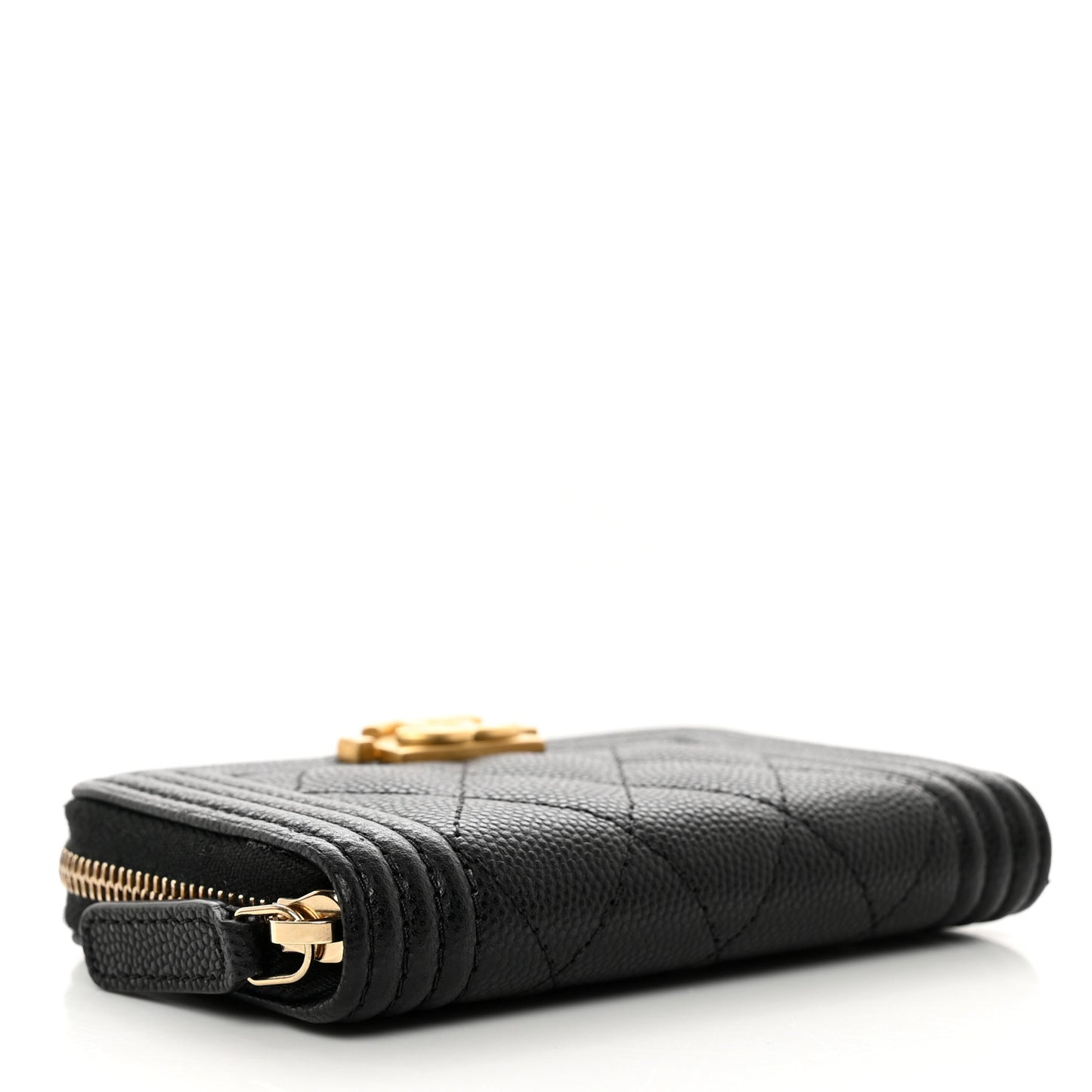 Caviar Quilted Boy Zip Around Coin Purse Wallet Black