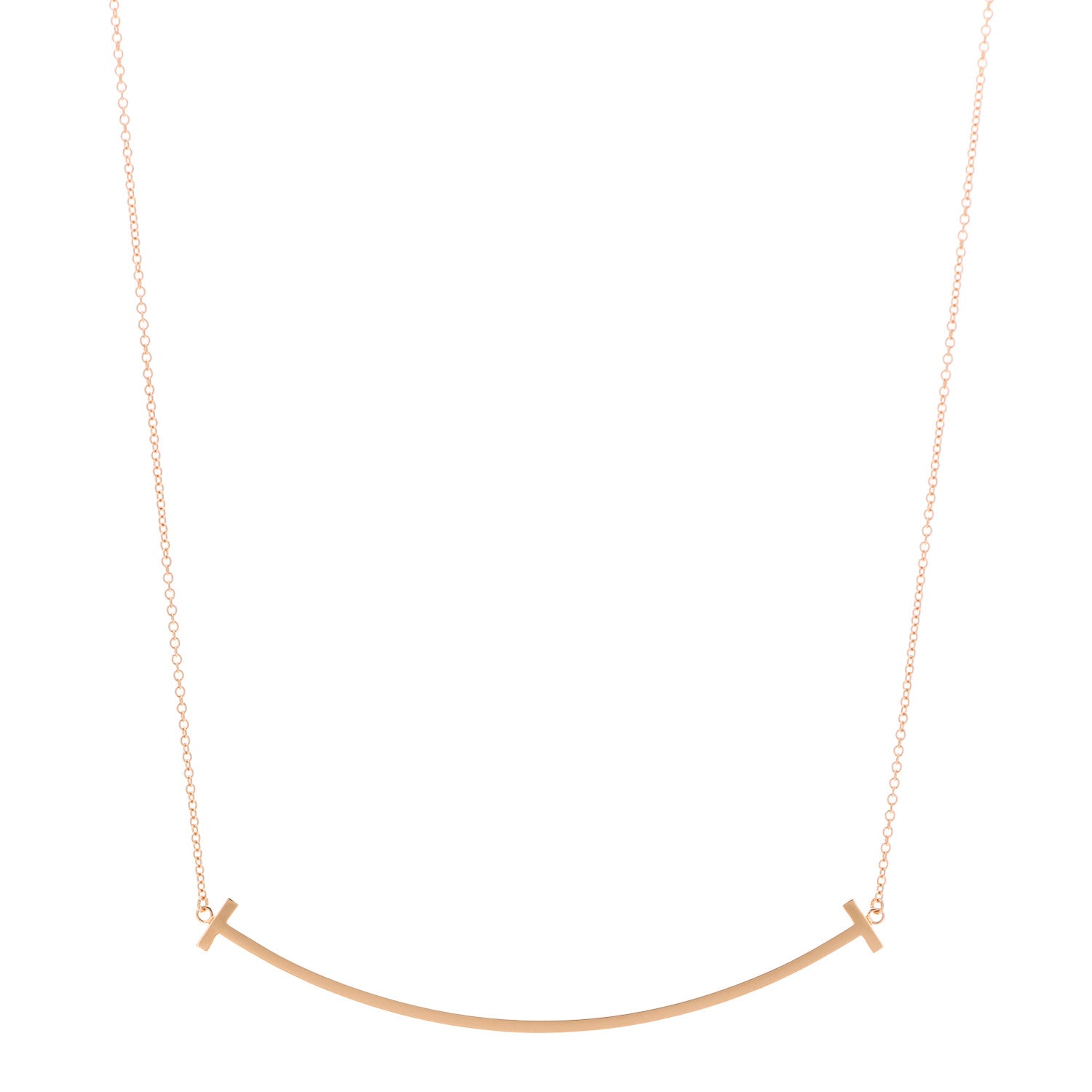 Tiffany 18K Rose Gold Large T Smile Pendant Necklace 1 of 6