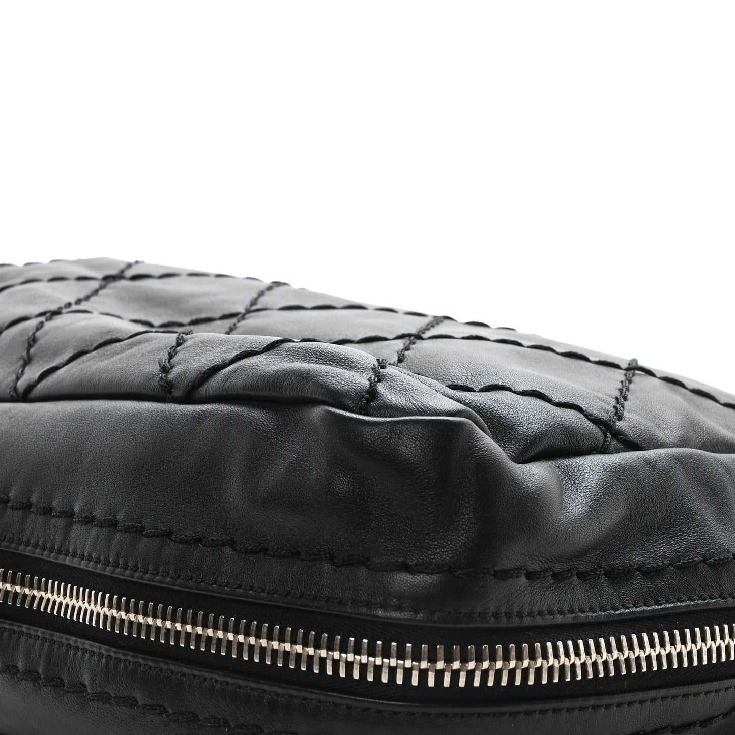 Lambskin Stitched Expandable Tote Black