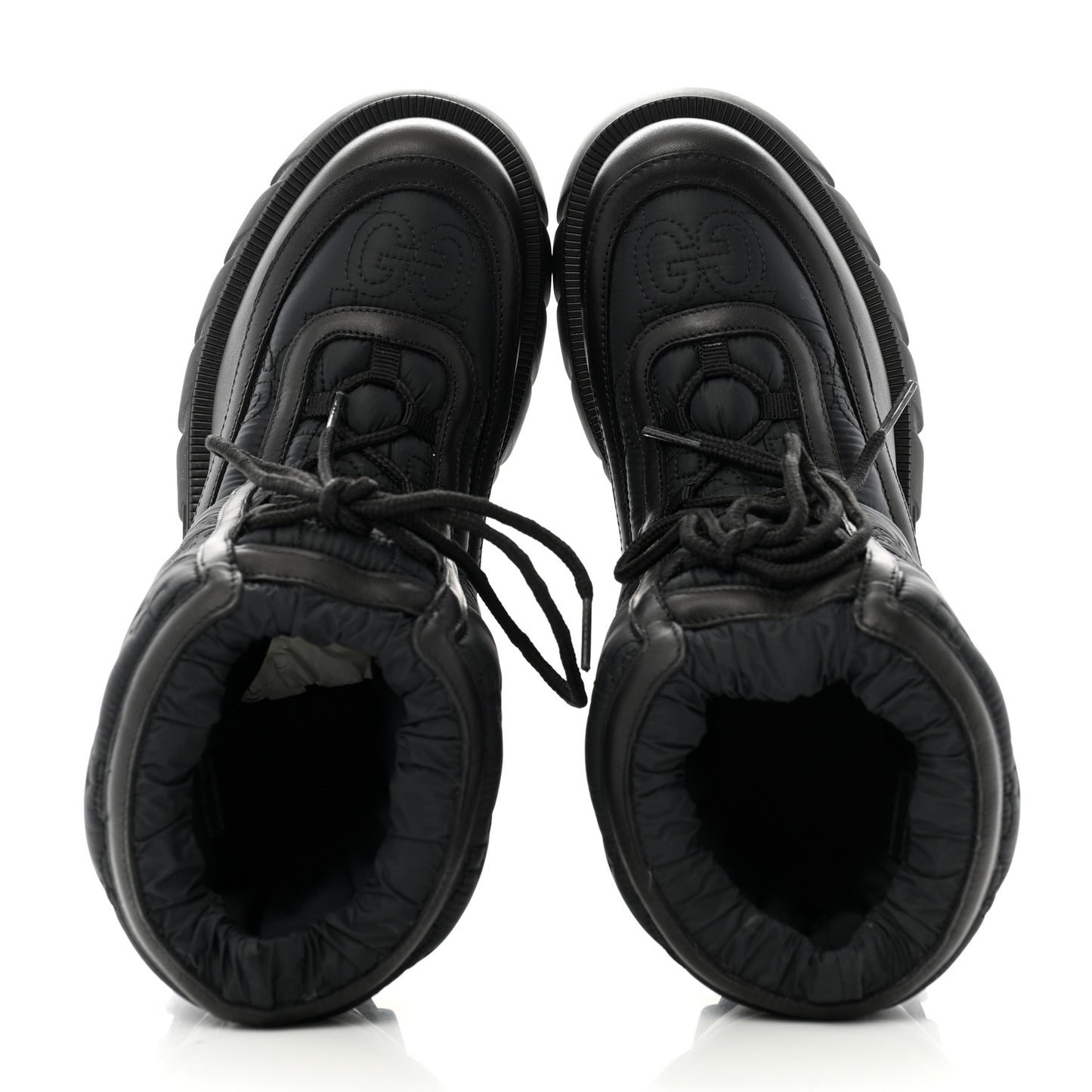 Nylon Calfskin GG Matelasse Lace Up Platform Ankle Boots 37 Black