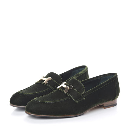 Hermes Velvet Womens Paris Loafers 39 Vert 3 of 7