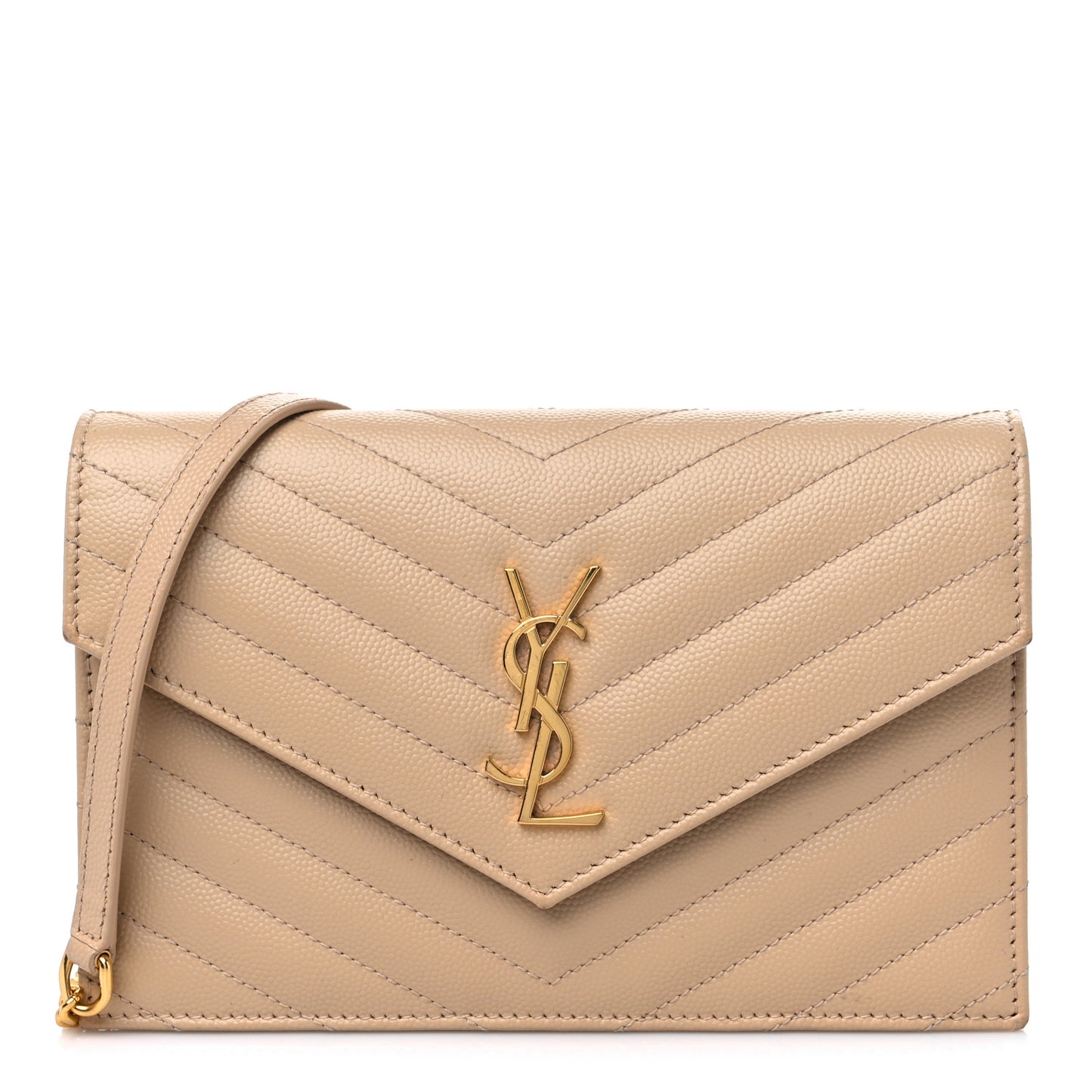 Grain De Poudre Matelasse Chevron Monogram Envelope Chain Wallet Nude Powder