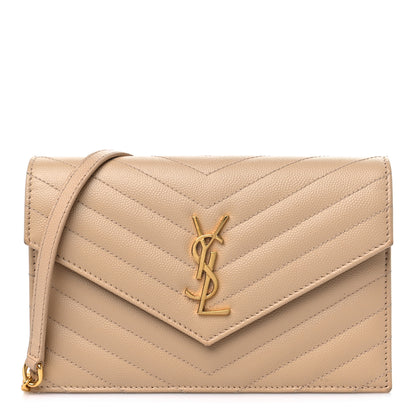 Saint Laurent Grain De Poudre Matelasse Chevron Monogram Envelope Chain Wallet Nude Powder 1 of 8