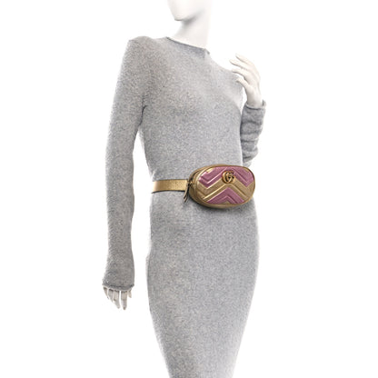 Gucci Metallic Nappa Matelasse Heart GG Marmont Belt Bag 85 34 Oro Vecchio Rosa 2 of 12