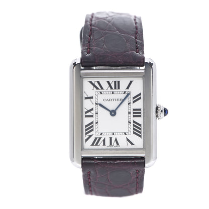 Cartier Stainless Steel Alligator 24mm Tank Solo Quartz Watch Purple 1 of 8