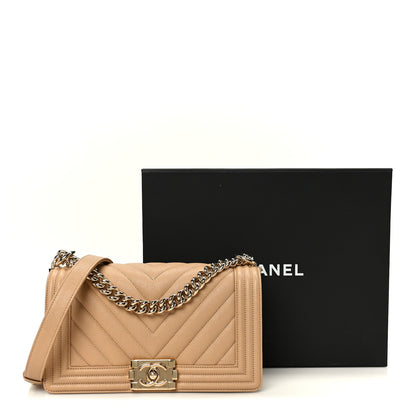 Chanel Caviar Chevron Quilted Medium Boy Flap Beige 11 of 11
