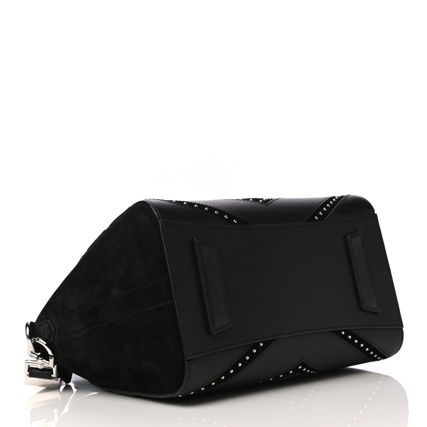 Calfskin Suede Small Studded Chevron Antigona Black
