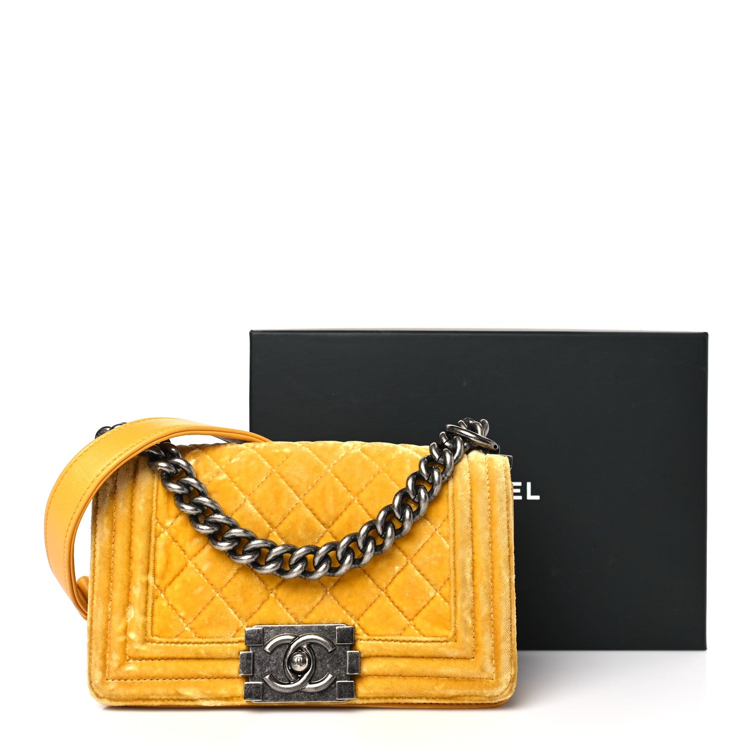Chanel Velvet Quilted Small Boy Flap Yellow 10 of 10