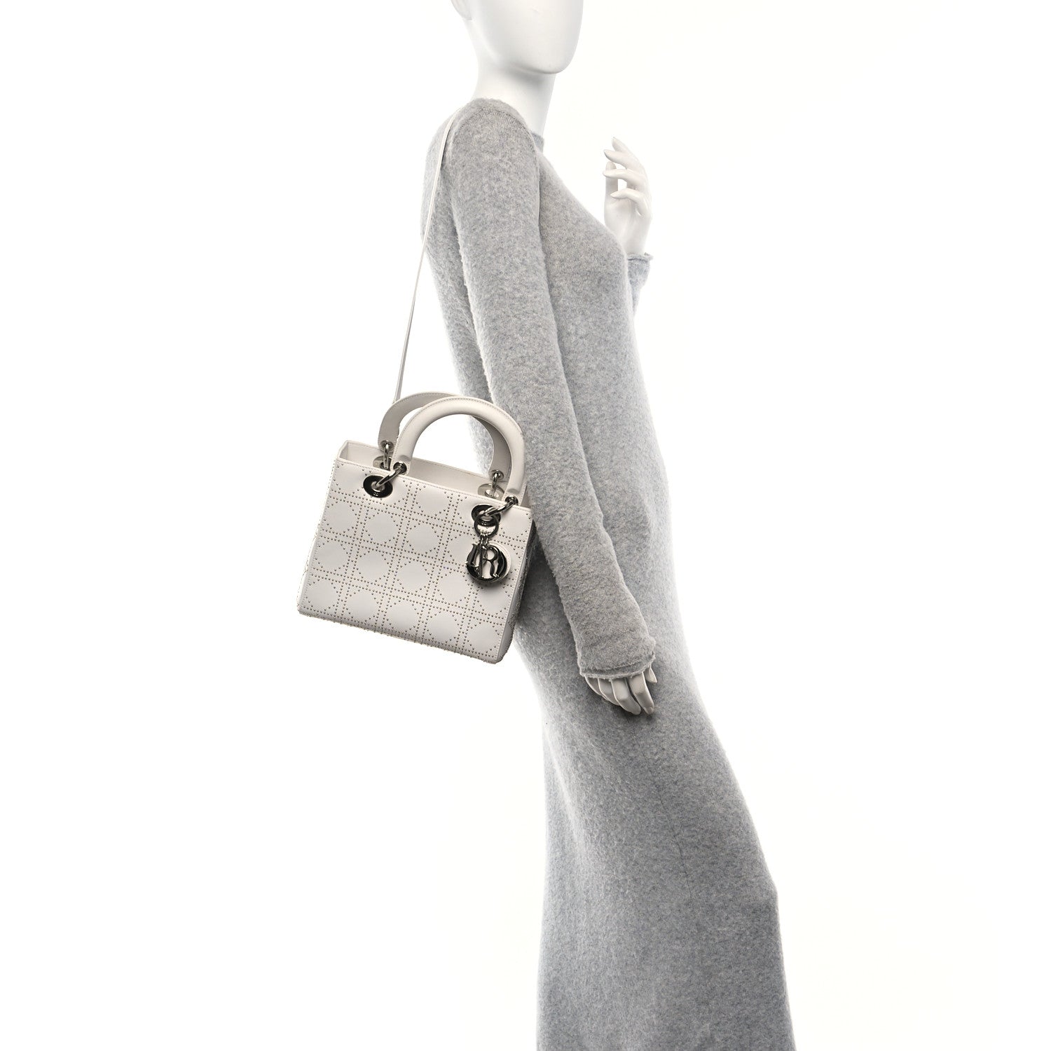 Christian Dior Lambskin Studded Cannage Medium Lady Dior White 2 of 10