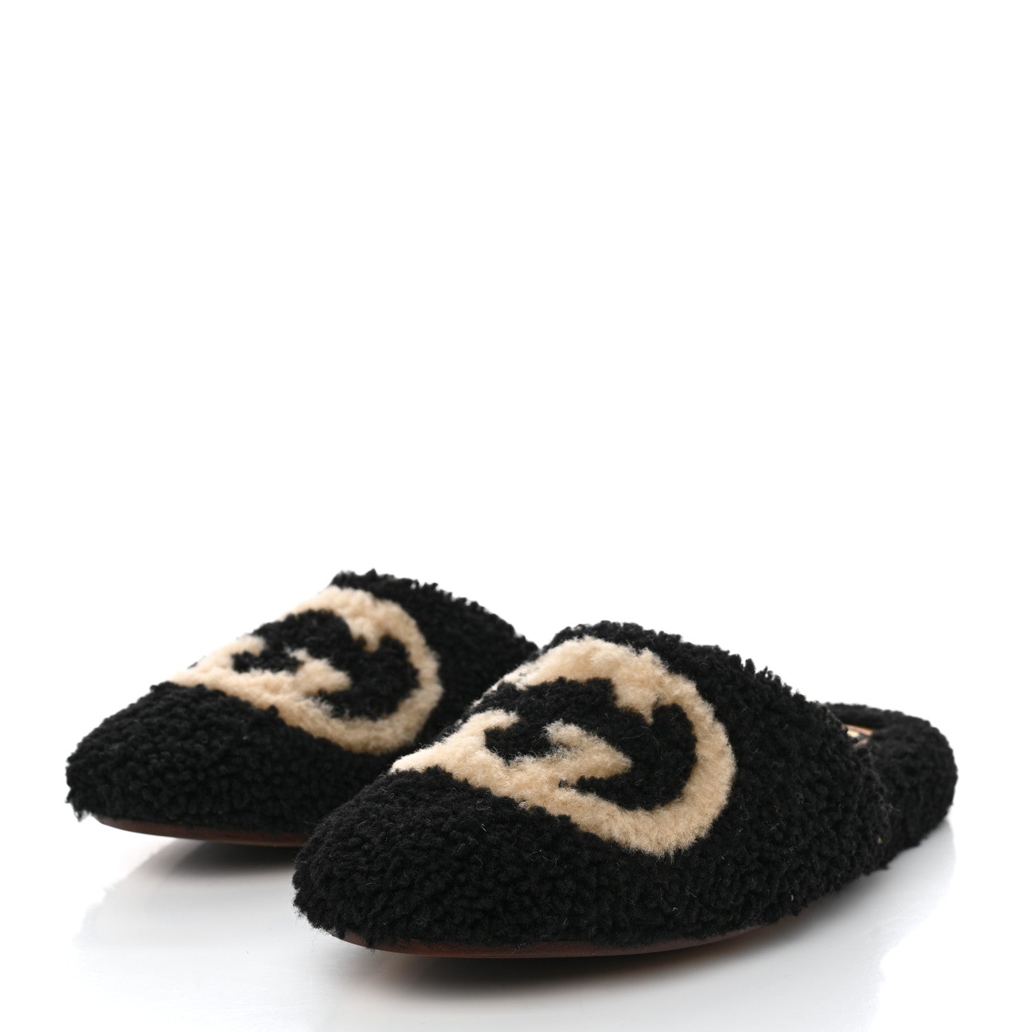 Gucci Faux Shearling Interlocking G Womens Eileen Slippers 36.5 Butterscotch Black 3 of 8