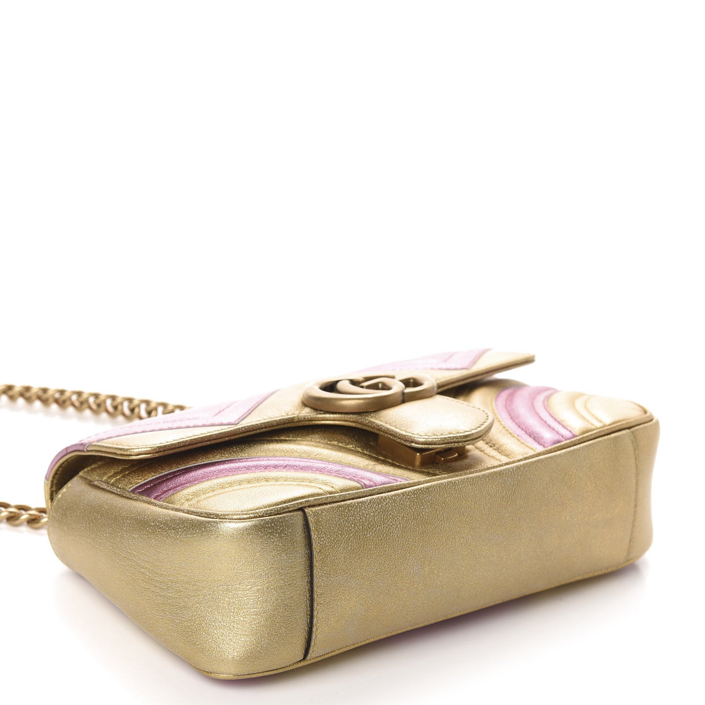Metallic Calfskin Matelasse Mini GG Marmont Shoulder Bag Gold Pink