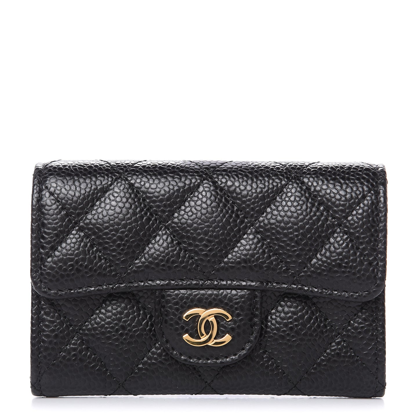 Caviar Quilted Flap Card Holder Black