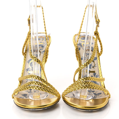 Gucci Metallic Nappa Braided Haines High Heel Sandals 37 Gold 2 of 9