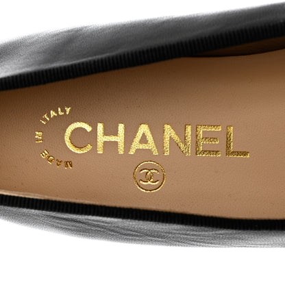 Chanel Lambskin Patent Cap Toe CC Ballerina Flats 37 Black 7 of 12