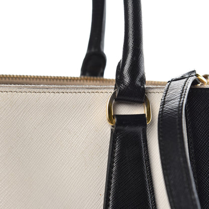Prada Saffiano Lux Colorblock Medium Galleria Double Zip Tote Black Talco 16 of 16