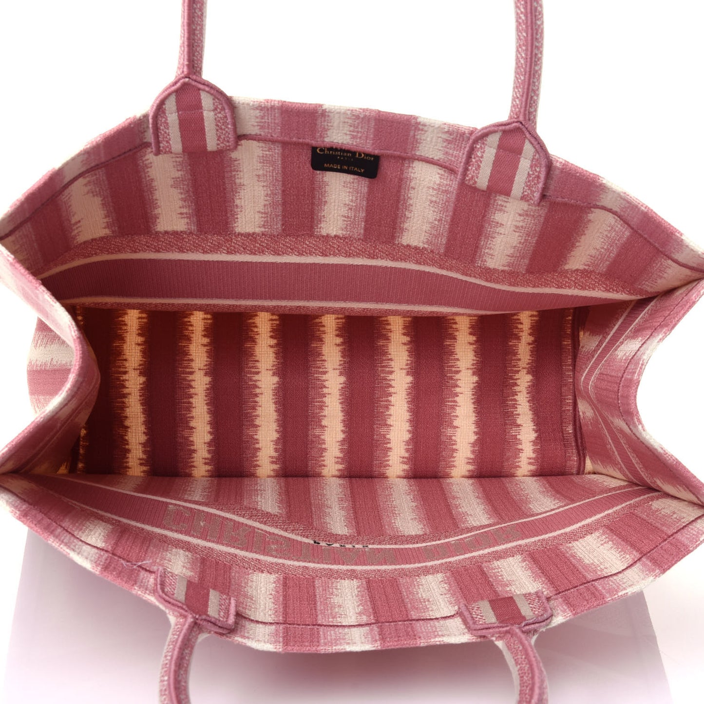 Canvas Embroidered Large Striped Book Tote Pink