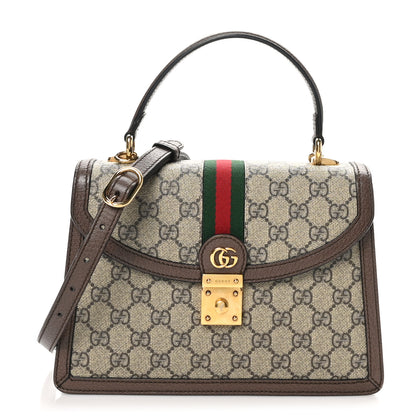 Gucci GG Supreme Monogram Textured Dollar Calfskin Web Small Ophidia Padlock Top Handle Bag Beige Ebony New Acero 1 of 9