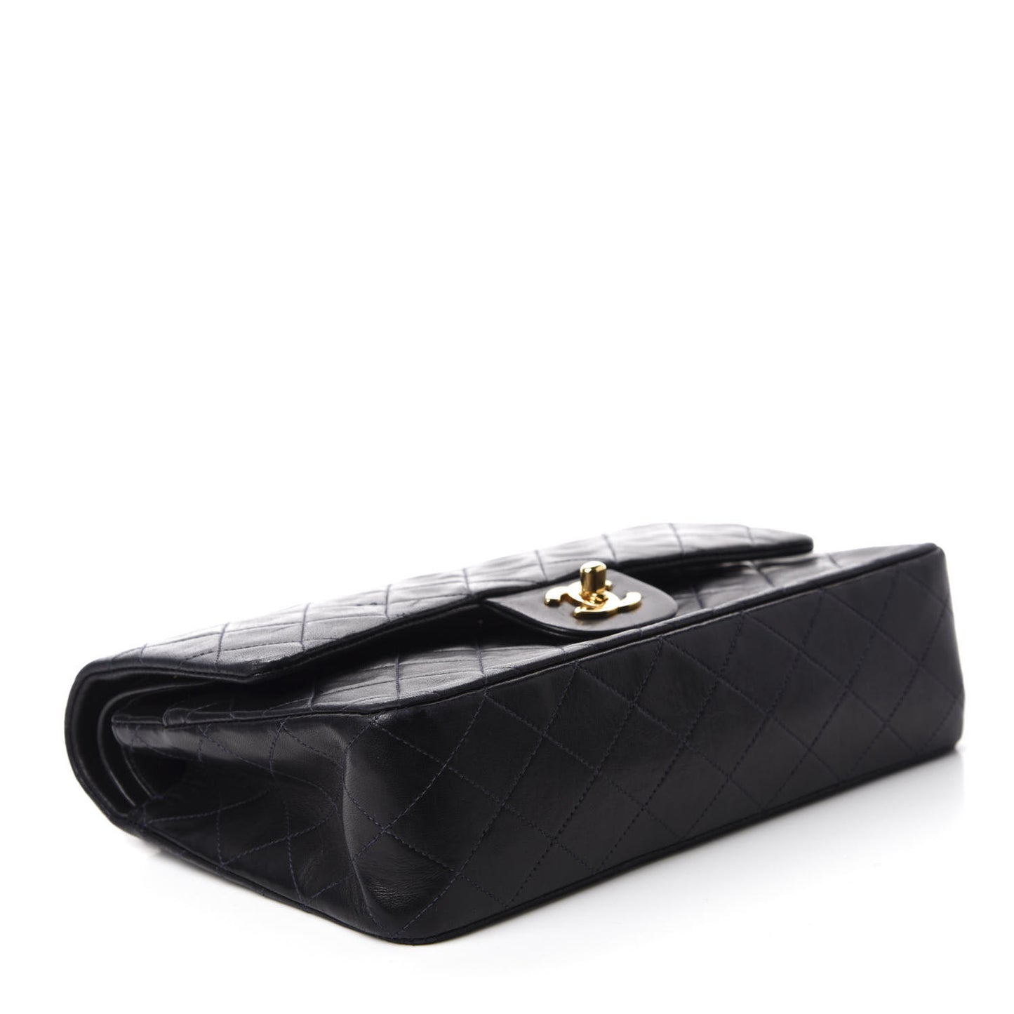 Lambskin Quilted Medium Double Flap Navy