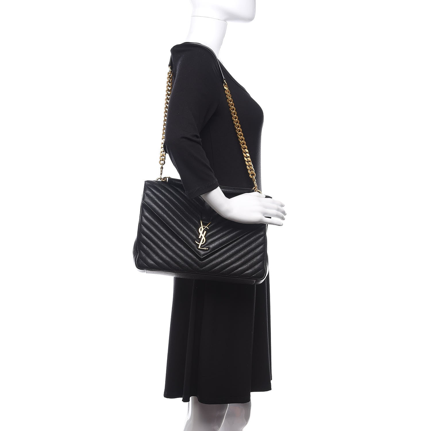 Saint Laurent Sheepskin Matelasse Chevron Monogram Large College Satchel Black 2 of 12
