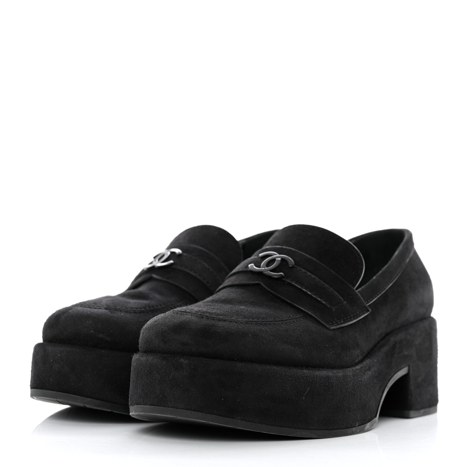 Chanel Suede CC Platform Loafers 38 Black 3 of 8