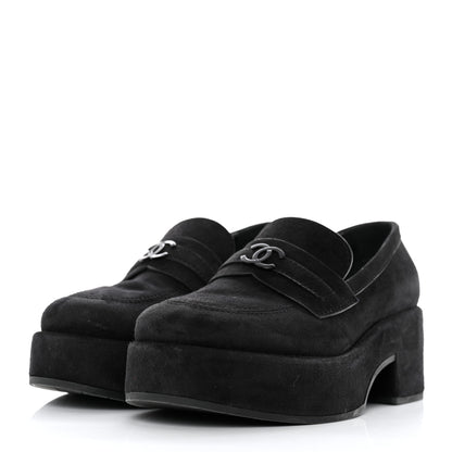 Chanel Suede CC Platform Loafers 38 Black 3 of 8