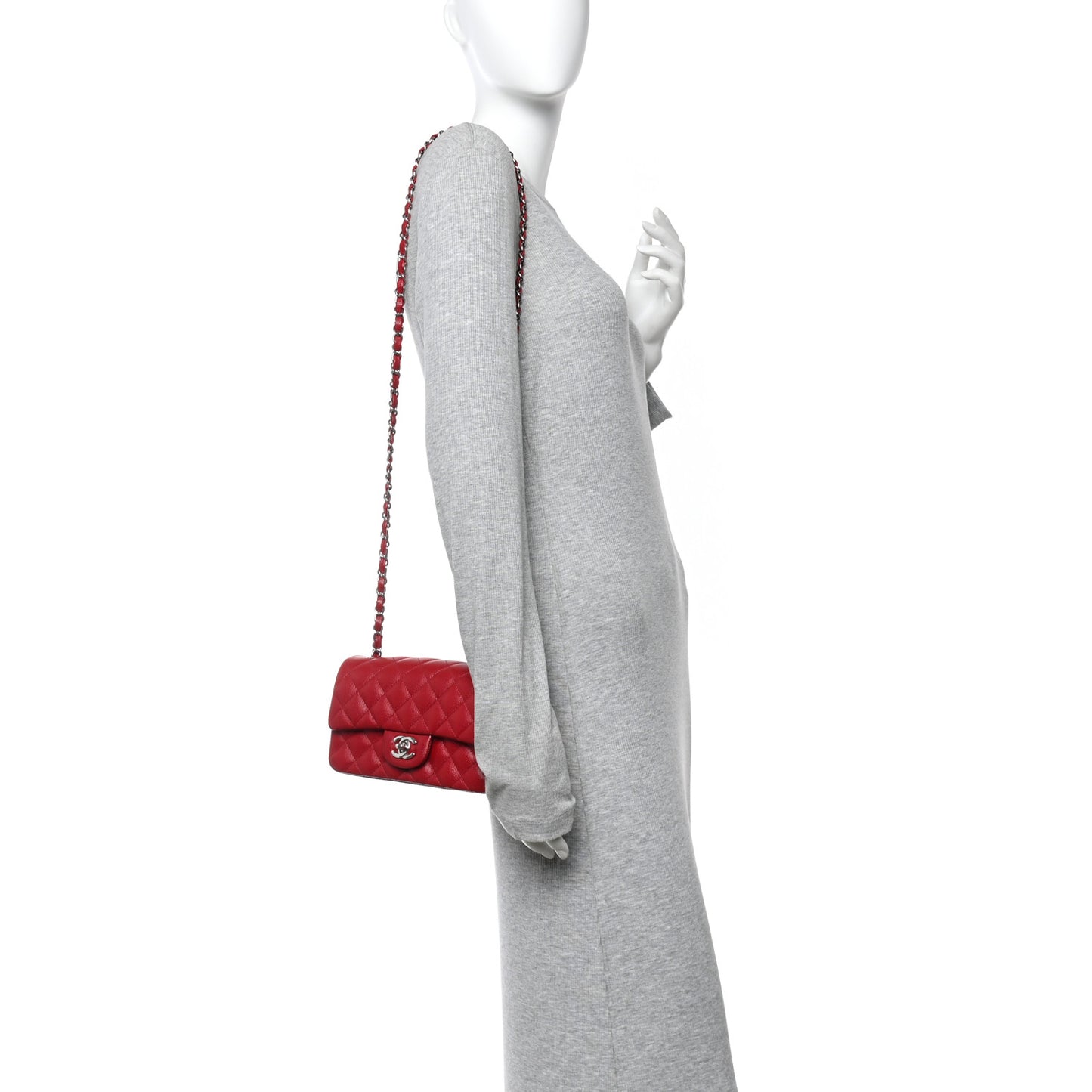 Caviar Quilted Mini Rectangular Flap Dark Red