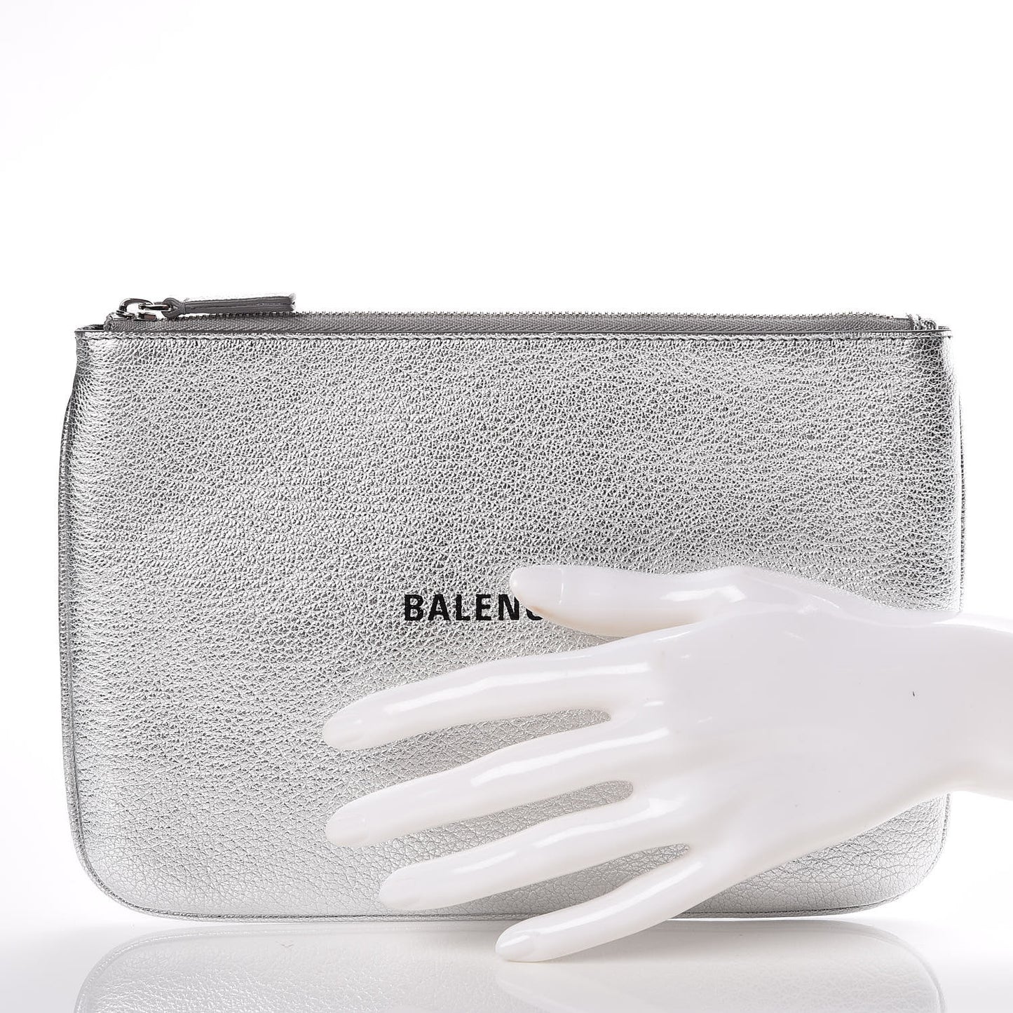 Metallic Goatskin Logo Large Everyday Zip Pouch Argent Black