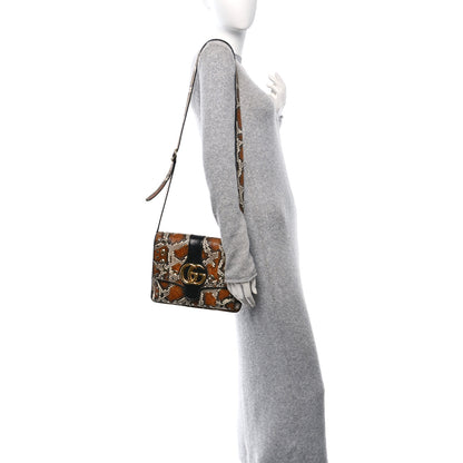 Gucci Snakeskin Medium Arli Flap Shoulder Bag Cognac Black 2 of 10